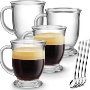 Glass Coffee Mugs Set of 4, Clear Large Coffee Mug